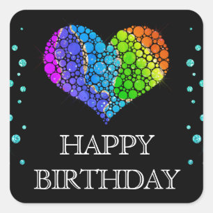 Glanzende Regenboog Glitter Agate Hart verjaardag Vierkante Sticker