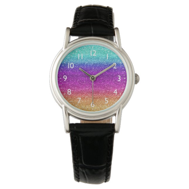 Glanzende regenbooggradiënt glitters horloge (Voorkant)
