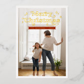 Glanzende Retro Typografie Groovy Kerstmis Foto Folie Feestdagenkaart (Voorkant)