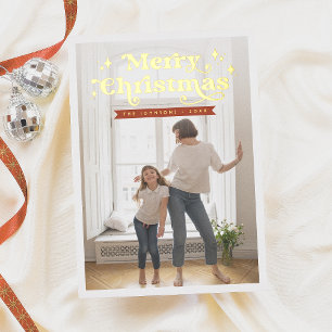 Glanzende Retro Typografie Groovy Kerstmis Foto Folie Feestdagenkaart