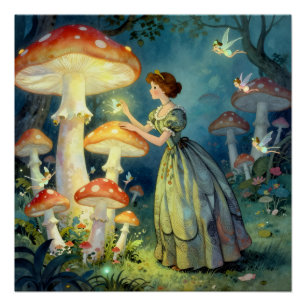 Glanzende reusachtige paddestoelentuin perfect poster