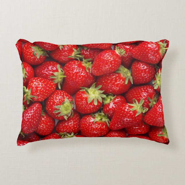 Glanzende Rode Aardbeien Decoratief Kussen (Voorkant)