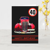 Glanzende rode auto Happy 40th Birthday Kaart (Gele Bloem)