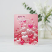 Glanzende Rode en Roze Hartjes Valentijnsdag Briefkaart (Staand voorkant)