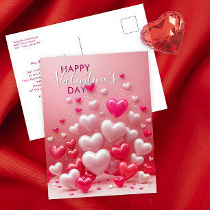 Glanzende Rode en Roze Hartjes Valentijnsdag Briefkaart