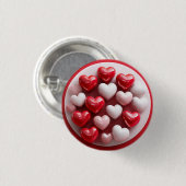 Glanzende Rode en Witte Harten Ronde Button 3,2 Cm (Voorkant /achterkant)
