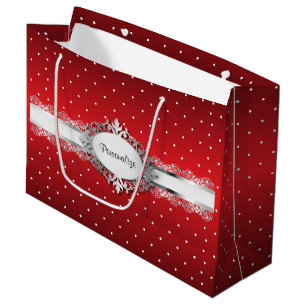 Glanzende Rode en Witte Stippen Large Cadeautasje