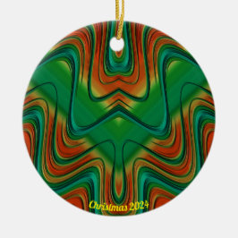 Glanzende rode, gele en groene kerst 2024 keramisch ornament