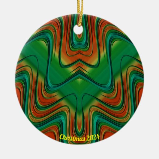 Glanzende rode, gele en groene kerst 2024 keramisch ornament (Voorkant)