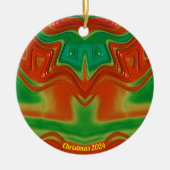 Glanzende rode, gele en groene kerst 2024 keramisch ornament (Voorkant)