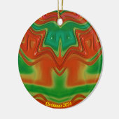 Glanzende rode, gele en groene kerst 2024 keramisch ornament (Links)