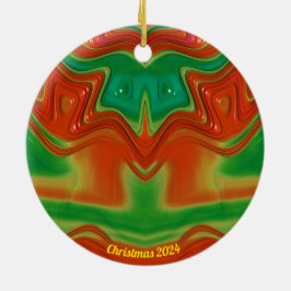 Glanzende rode, gele en groene kerst 2024 keramisch ornament