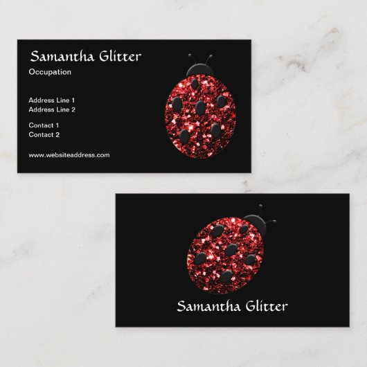 Glanzende rode glitters Lieveheersbeestje Lievehee Visitekaartje (Voorkant / Achterkant)