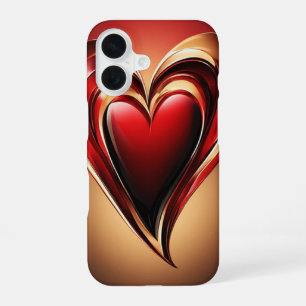 Glanzende Rode Hart Met Donkere Romantische Gloed iPhone 16 Hoesje