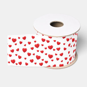 Glanzende Rode Harten Op Wit Grosgrain Lint
