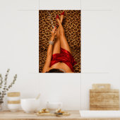 Glanzende rode jurk luipaardprintposter, Stout Poster (Keuken)