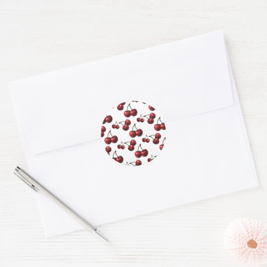 Glanzende Rode Kersen Retro Glamour Ronde Sticker (Envelop)