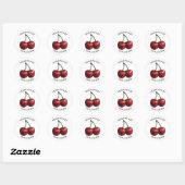Glanzende rode kersen ronde sticker (Vel)