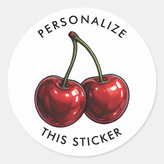 Glanzende rode kersen ronde sticker (Voorkant)