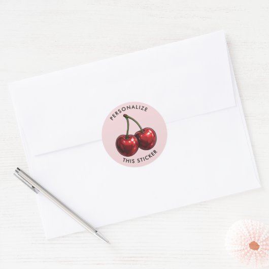 Glanzende Rode Kersen Roze Retro Feest Ronde Sticker (Envelop)