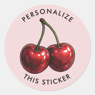 Glanzende Rode Kersen Roze Retro Feest Ronde Sticker