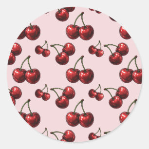 Glanzende Rode Kersen Roze Retro Glam Partij Ronde Sticker