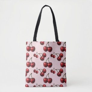 Glanzende Rode Kersen Roze Retro Glamour Tote Bag