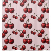 Glanzende rode kersen roze retro glans douchegordijn (Voorkant)