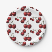 Glanzende Rode Kersen Witte Retro Feest Papieren Bordje (Voorkant)