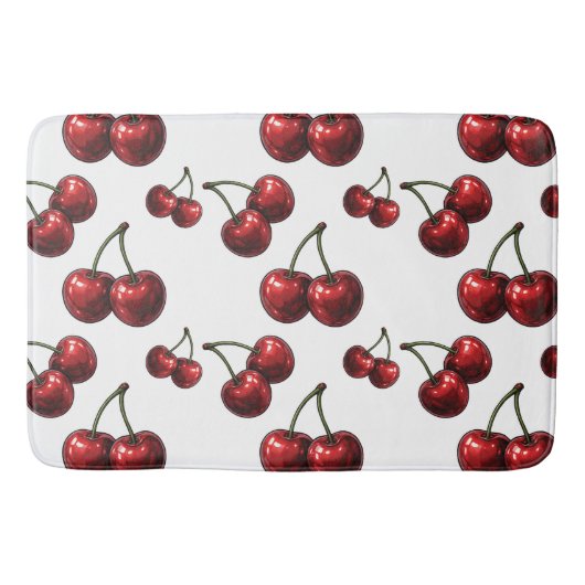 Glanzende rode kersen Witte Retro Glam Badmat (Voorkant)