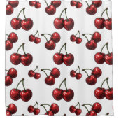 Glanzende rode kersen Witte Retro Glam Douchegordijn (Voorkant)