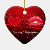 Glanzende rode kus valentijn keramisch ornament (Achterkant)