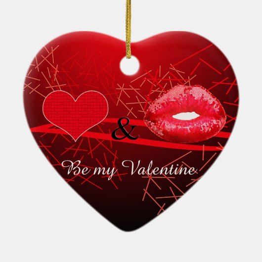Glanzende rode kus valentijn keramisch ornament (Achterkant)