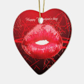 Glanzende rode kus valentijn keramisch ornament (Links)