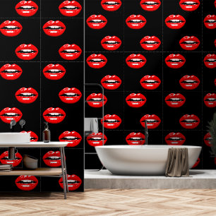 Glanzende rode lippen aangepaste kleur zwart behang