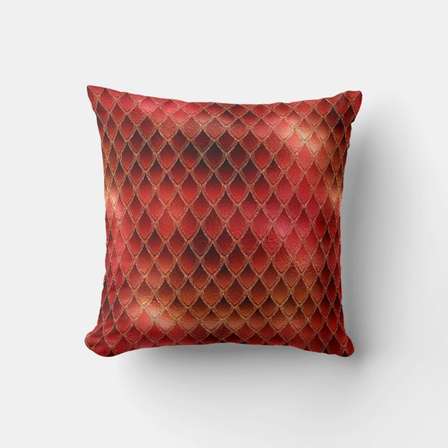 Glanzende Rode Ombre Glitter Draak Schubben Kussen (Voorkant)