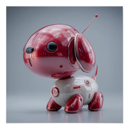 Glanzende Rode Robot Hond Perfect Poster (Voorkant)