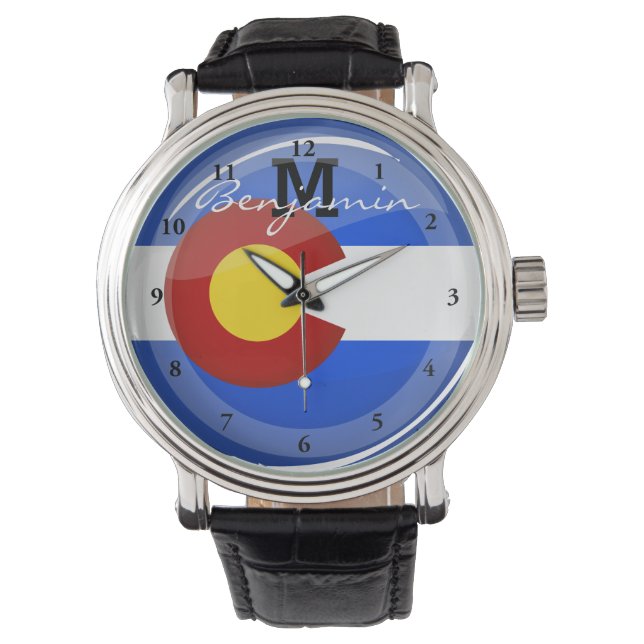 Glanzende ronde Colorado vlag Horloge (Voorkant)