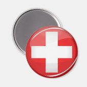 Glanzende ronde Zwitserse vlag Magneet (Voorkant / Achterkant)