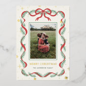 Glanzende Rood Lint Krans Kerst Folie Kaart (Voorkant)
