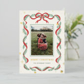 Glanzende Rood Lint Krans Kerst Folie Kaart (Staand Voorkant)