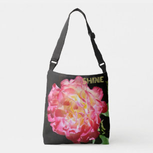 Glanzende Roos Bloem Roze Boodschappentassen cadea Crossbody Tas