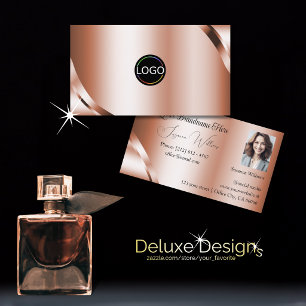 Glanzende Rose Goud met Logo en Foto Visitekaartje