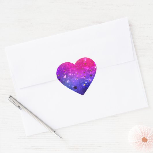 Glanzende roze blauwe achtergrond hart sticker (Envelop)