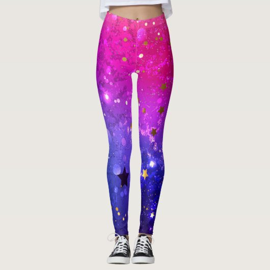 Glanzende Roze Blauwe Achtergrond Leggings (Voorkant)