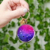 Glanzende roze blauwe achtergrond sleutelhanger (Hand)