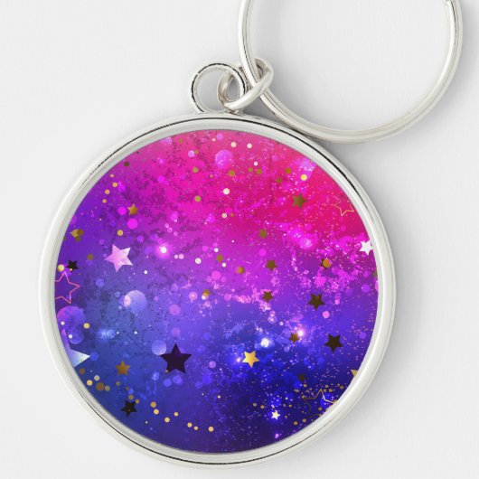 Glanzende roze blauwe achtergrond sleutelhanger (Voorkant)