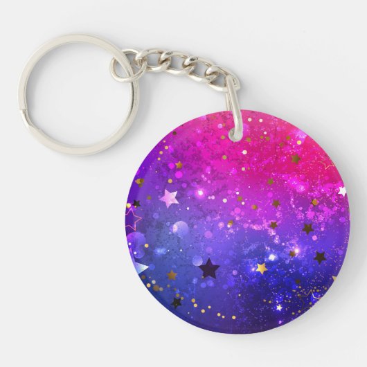 Glanzende roze blauwe achtergrond sleutelhanger (Voorkant)