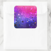 Glanzende roze blauwe achtergrond vierkante sticker (Tas)