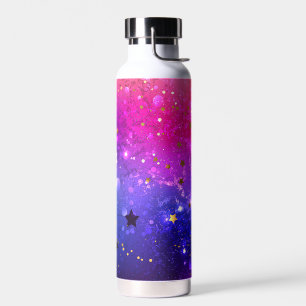 Glanzende roze blauwe achtergrond waterfles